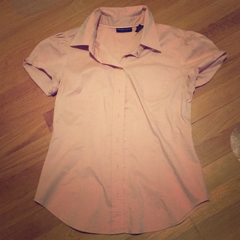 Pink short sleeve button up with cap sleeve